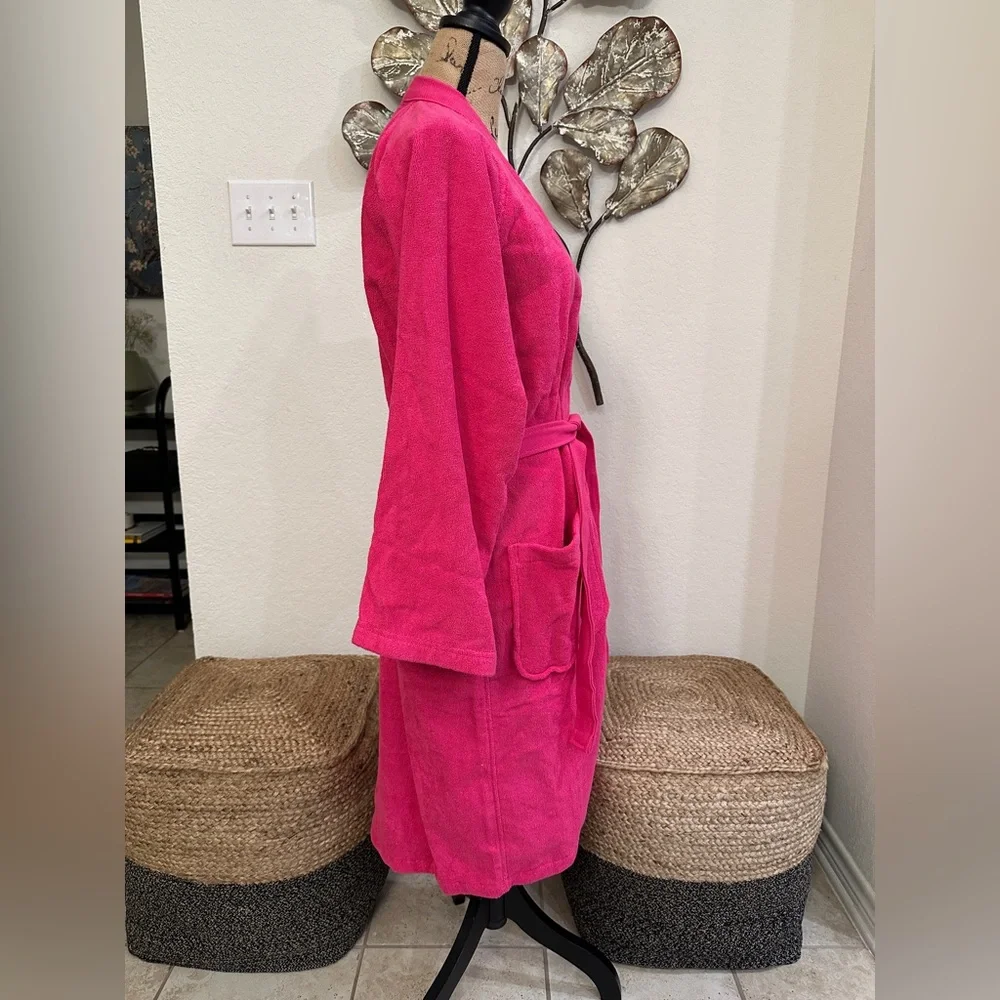 Lacoste Pink Terry Cloth Robe Belted Logo Bathrobe - Picture 6 of 10
